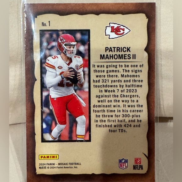 2024 Patrick Mahomes Panini Mosaic Notoriety Mint condition. - Picture 2 of 2
